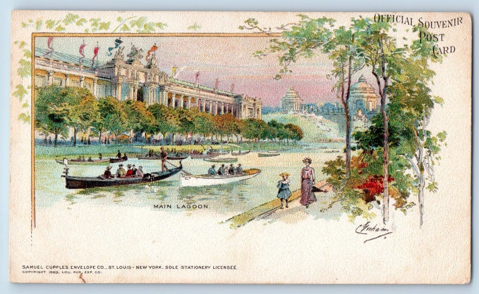 St. Louis Missouri MO Postcard Main Lagoon Trees Canoe Boats Scenery Antique