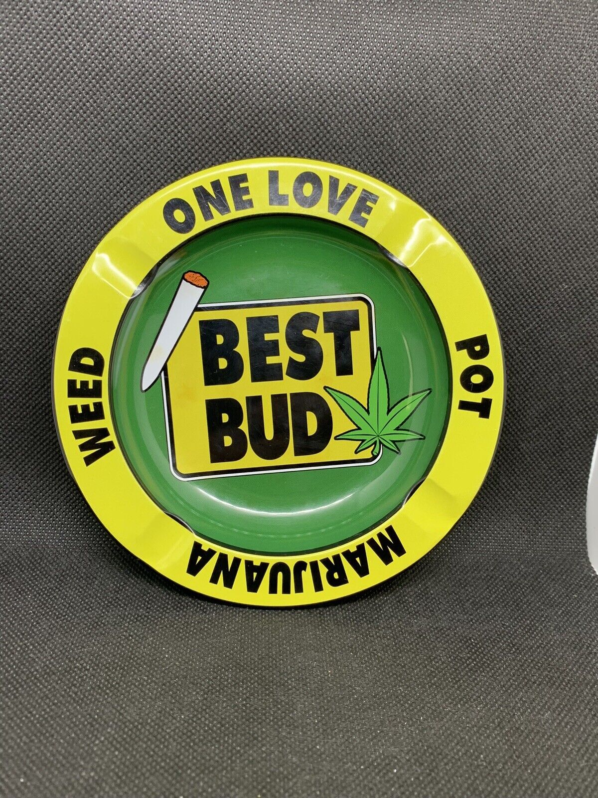 VTG Best Bud 5” Round Ashtray Metal One Love Cigarette