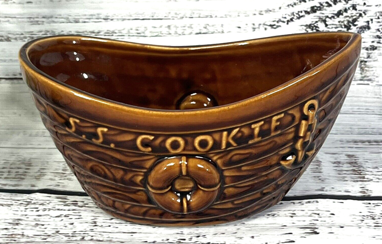Vintage McCoy SOS Tug Boat Ceramic Cookie Jar Canister USA #354 MCM