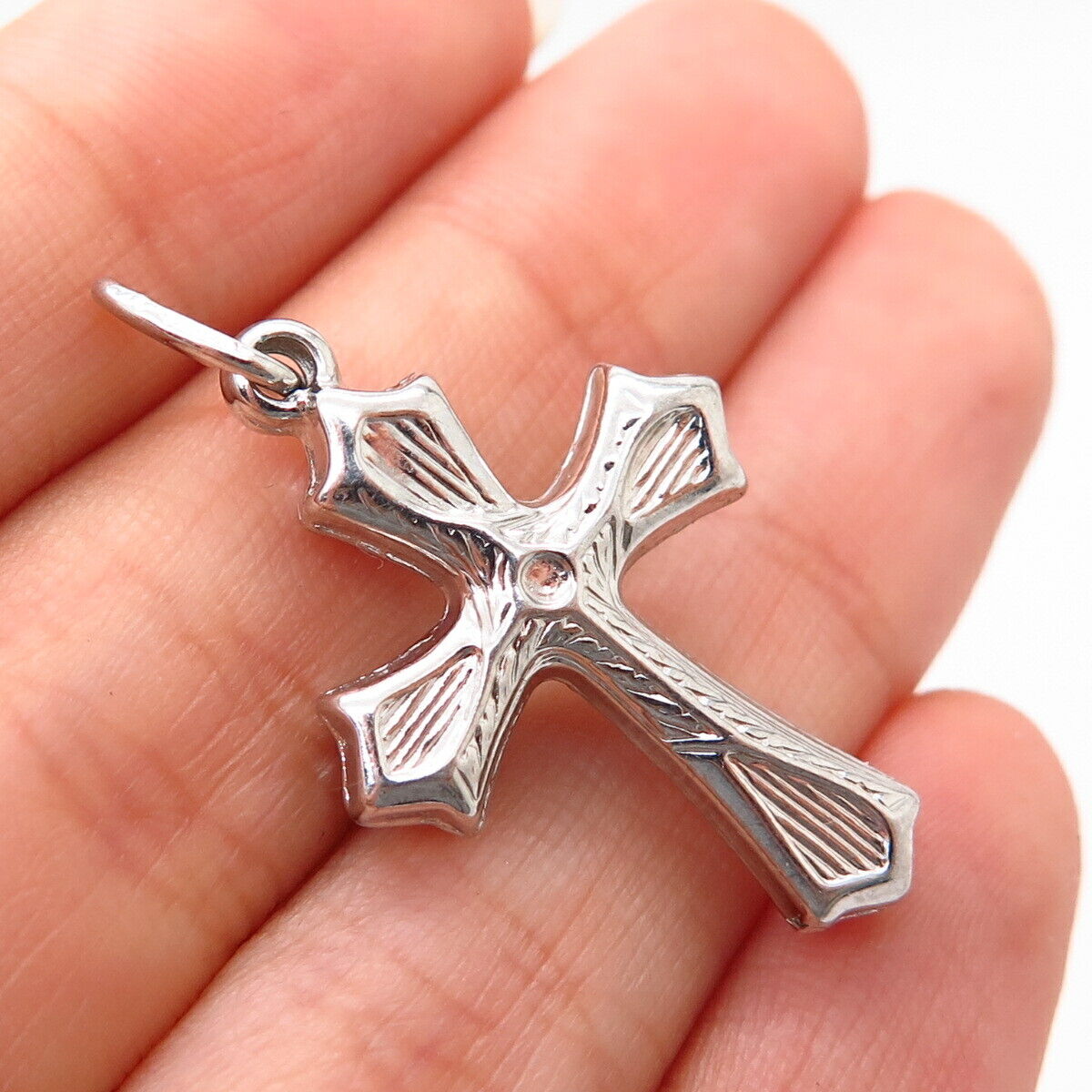 925 Sterling Silver Carved Puffy Cross Pendant