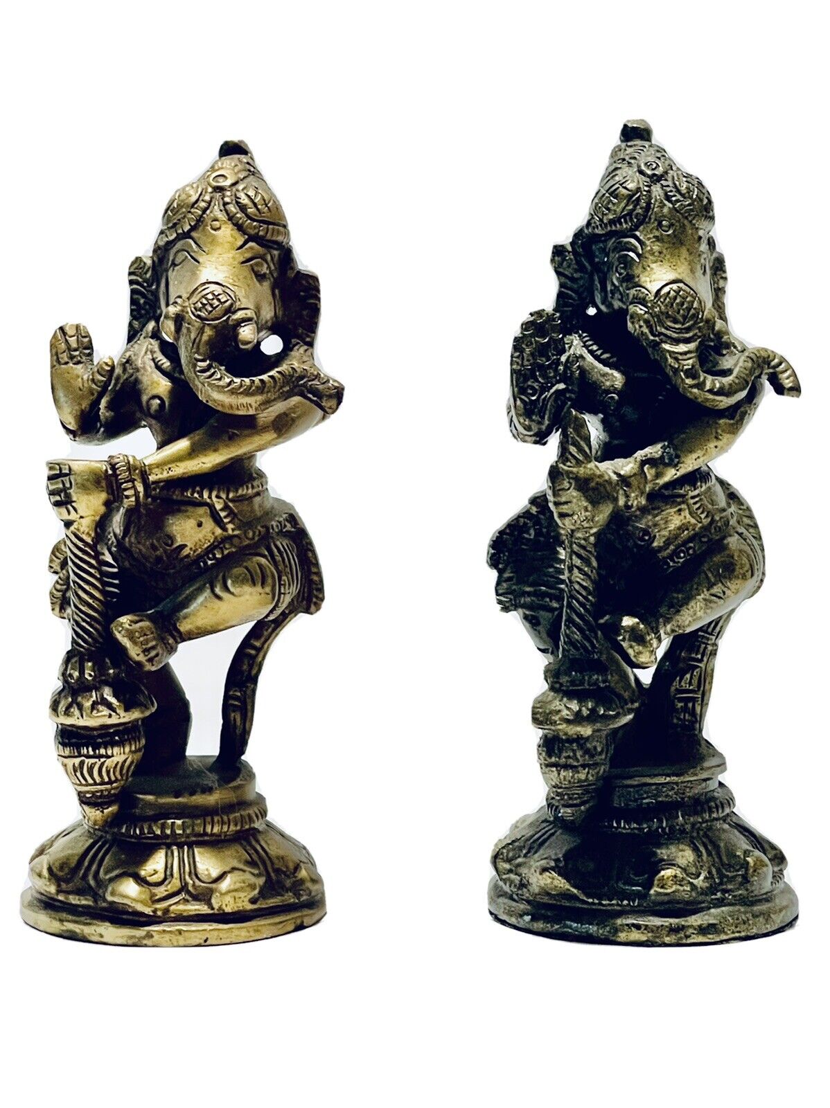 Marvelous Very Ornate Vintage Pair Of Ganesha Bronze Figurines