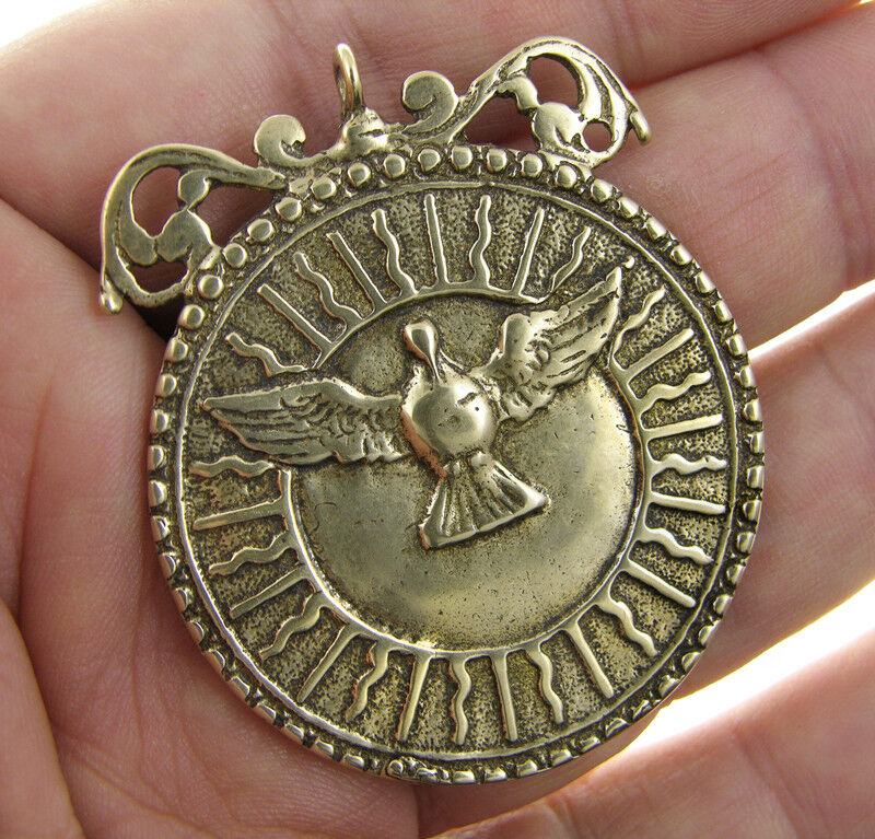 Large HOLY SPIRIT / FIVE SAINTS Medal, bronze cast from 17th c. Italian original