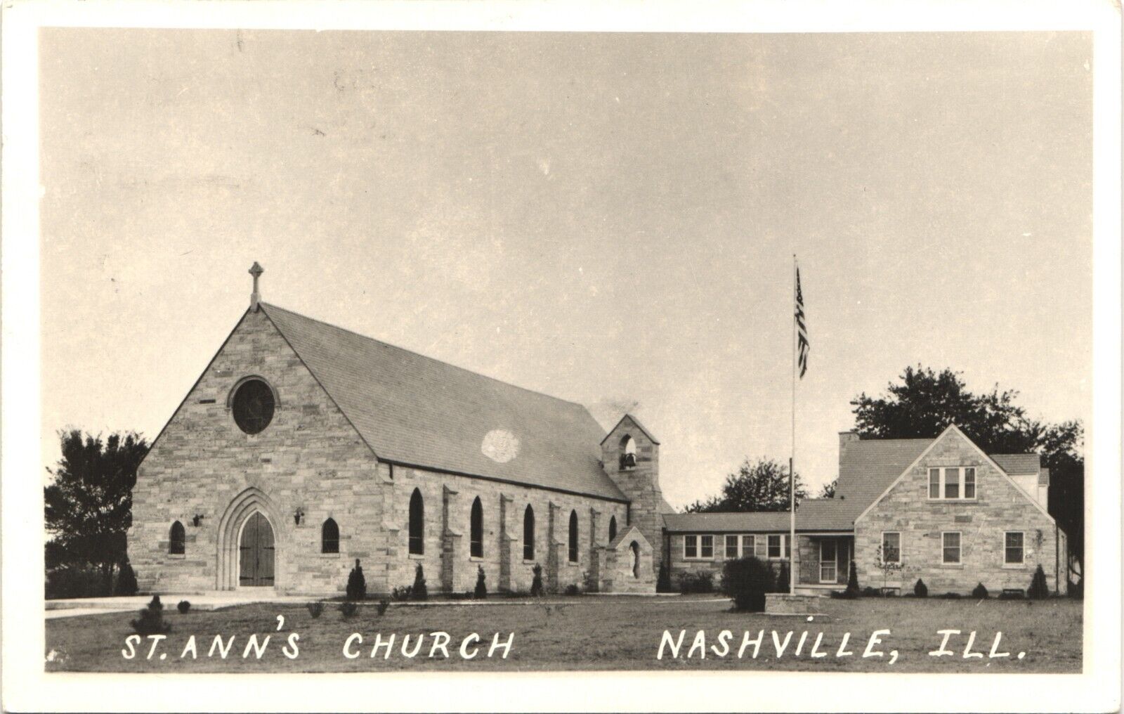 NASHVILLE, IL, ST. ANN CHURCH real photo postcard ILLINOIS RPPC c1950