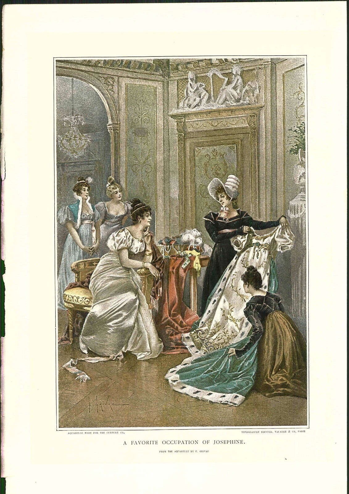 1897 Napoleon Josephine Bonaparte Fashion Dress Favorite Occupation COLOR PRINT