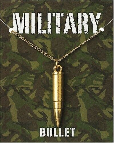 Military - Gold plated pewter bullet pendant on a gold chain [MBGP]