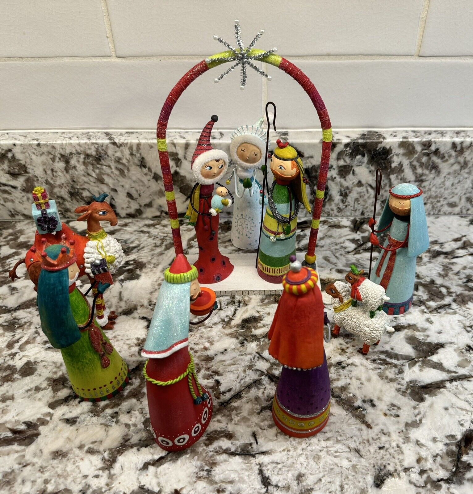 Chalkware Plaster Christmas Nativity Set Manger Figurines Whimsical Retail 180