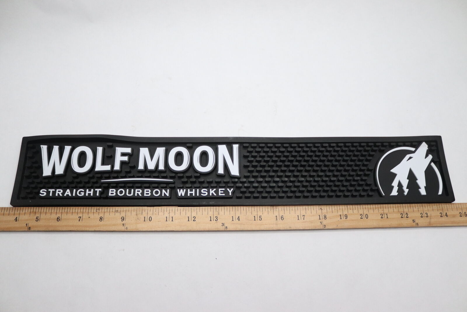 Wolf Moon Straight Bourbon Whiskey Bar Mat Rubber Rail Spill Logo WLM-JFM22-0091