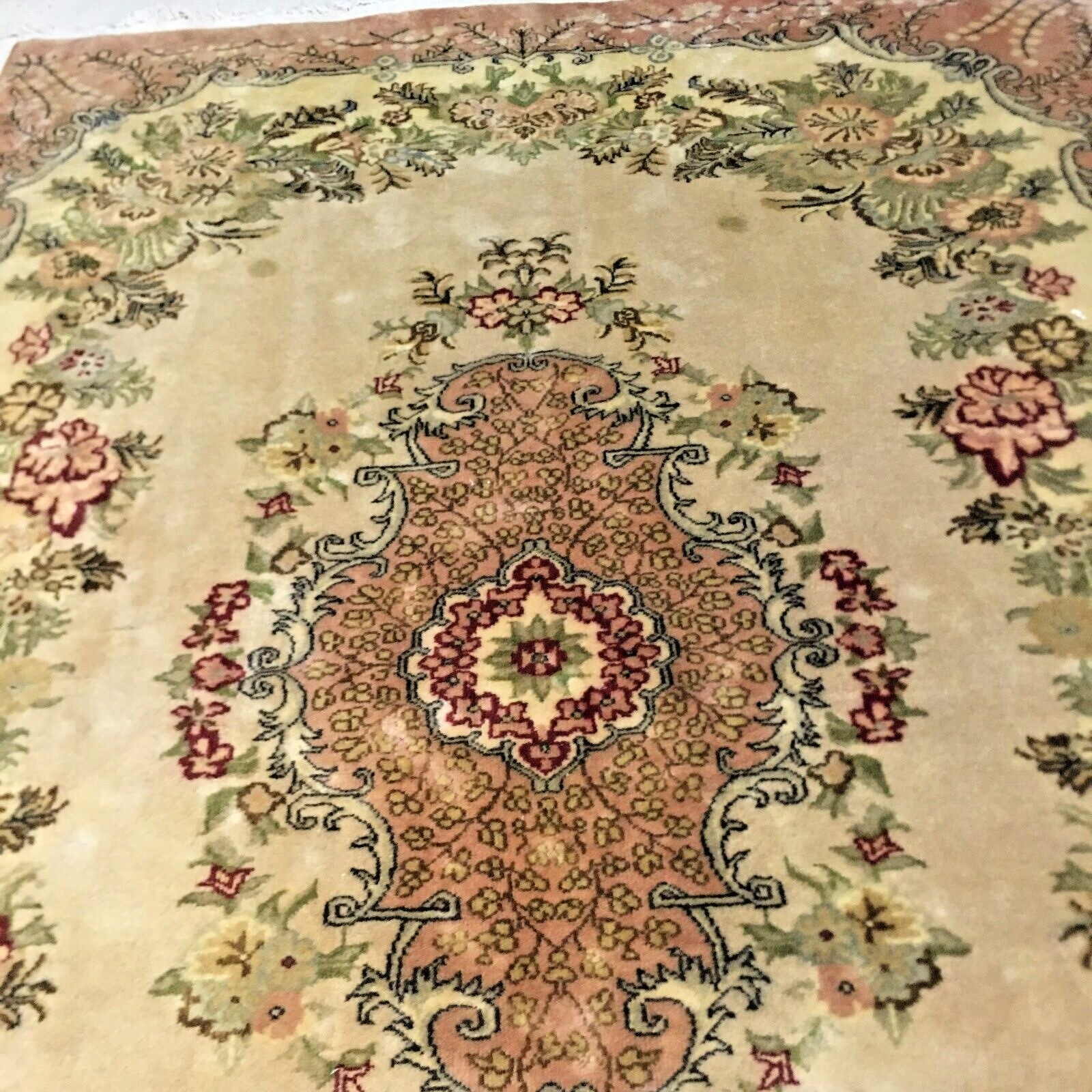 Vintage 1950\'s Rare Colors Kerman Persian Hand Knotted 81in X 52in / Wool Rug