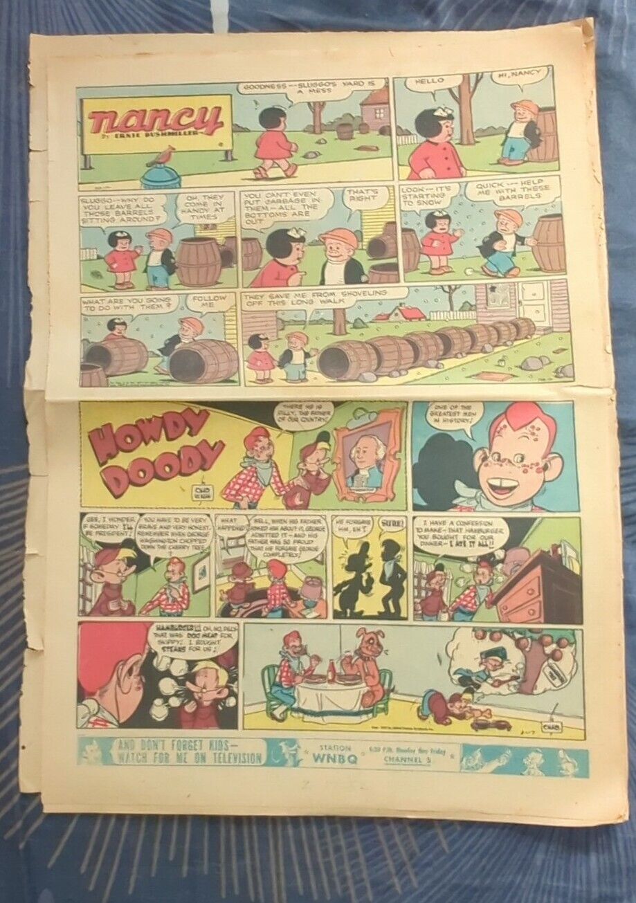 1950\'S HOWDY DOODY COMIC NEWSPAPER NANCY ERNIE BUSHMILLER COWBOY CHILD RARE VTG