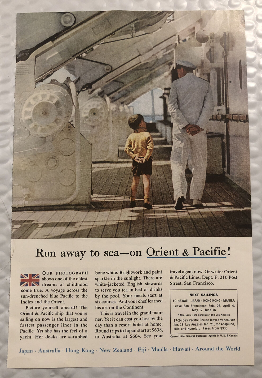 Vintage 1959 Orient & Pacific Lines Original Print Ad Full Page Run Away To Sea