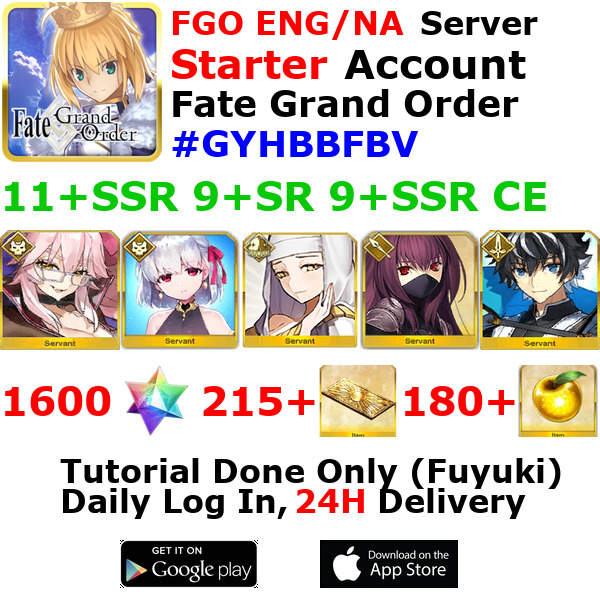 [ENG/NA][INST] FGO / Fate Grand Order Starter Account 11+SSR 210+Tix 1610+SQ #GY