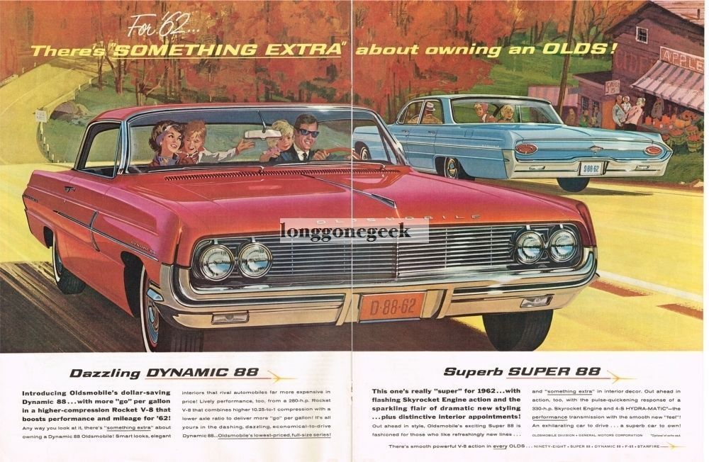 1962 OLDSMOBILE Dynamic 88 Red 2-door Coupe Centerfold art Vintage Ad 