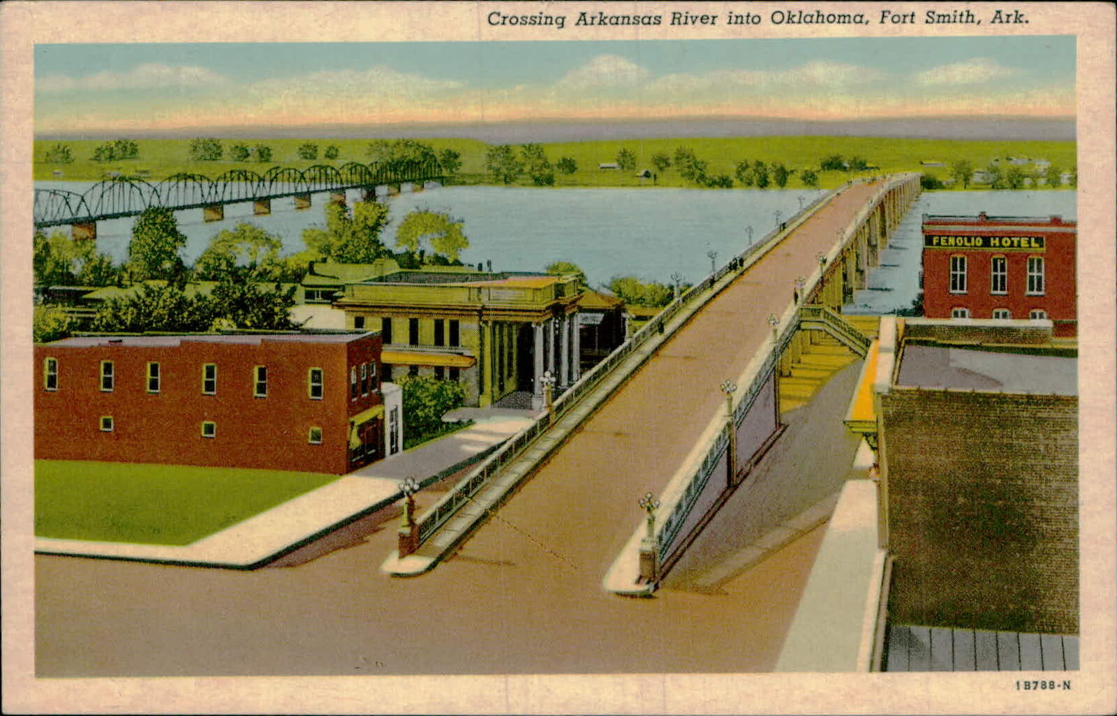 Postcard: Crossing Arkansas River into Oklahoma, Fort Sm
