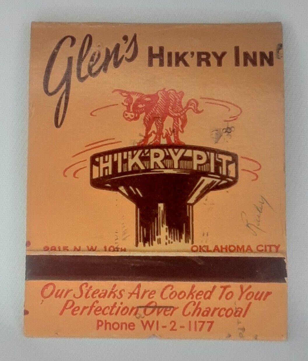 Matchbook Glen's Hik'ry Inn Oklahoma City Large Restaurant Advertisement Rare