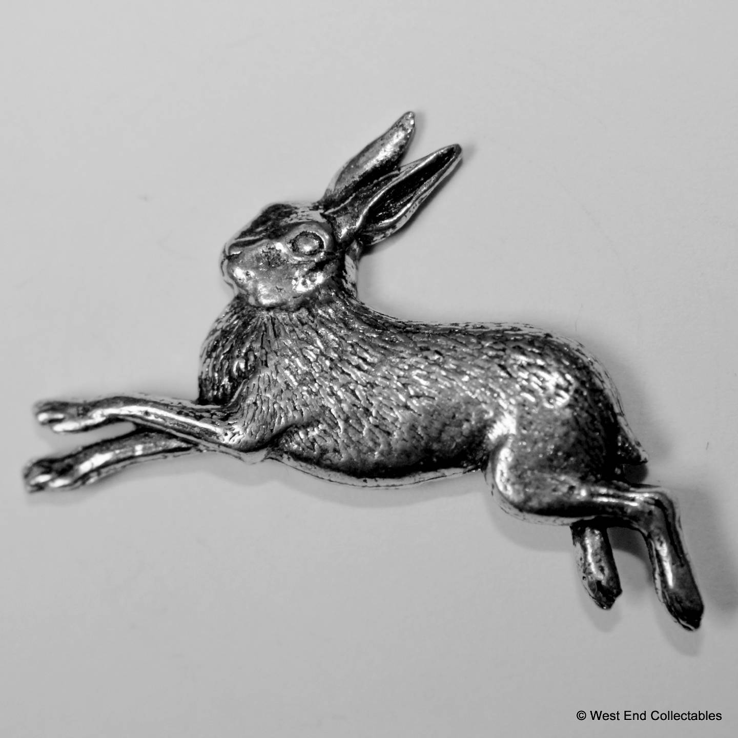 Leaping Hare Pewter Pin Brooch - British Handmade - Jackrabbit Mad March Bunny 