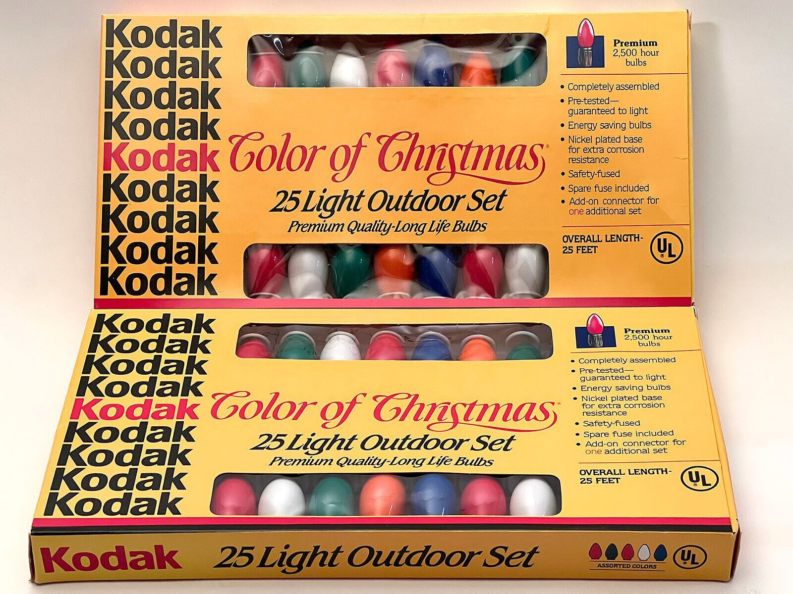 Vintage Kodak Color of Christmas 25 Bulbs Outdoor 2 25-Light Sets NOS