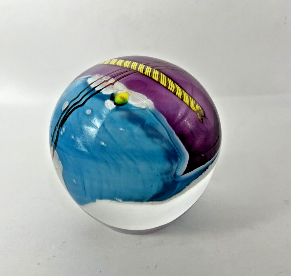 JAMES R. WILBAT Art Glass PAPERWEIGHT 2004 Large Colorful Abstract 3.9\