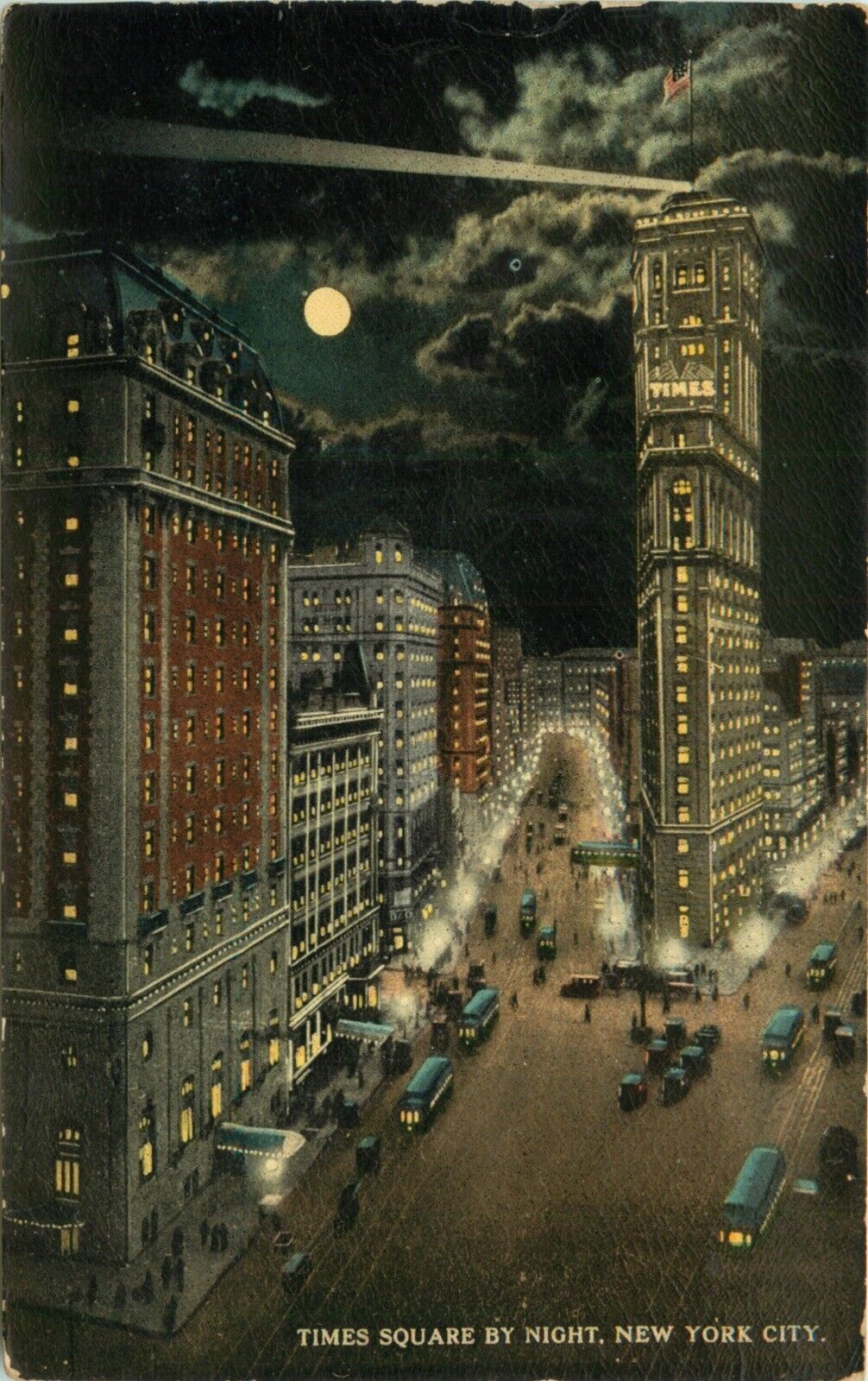 Times Square, By Night, New York City, Vintage Postcard - H. Finkelstein
