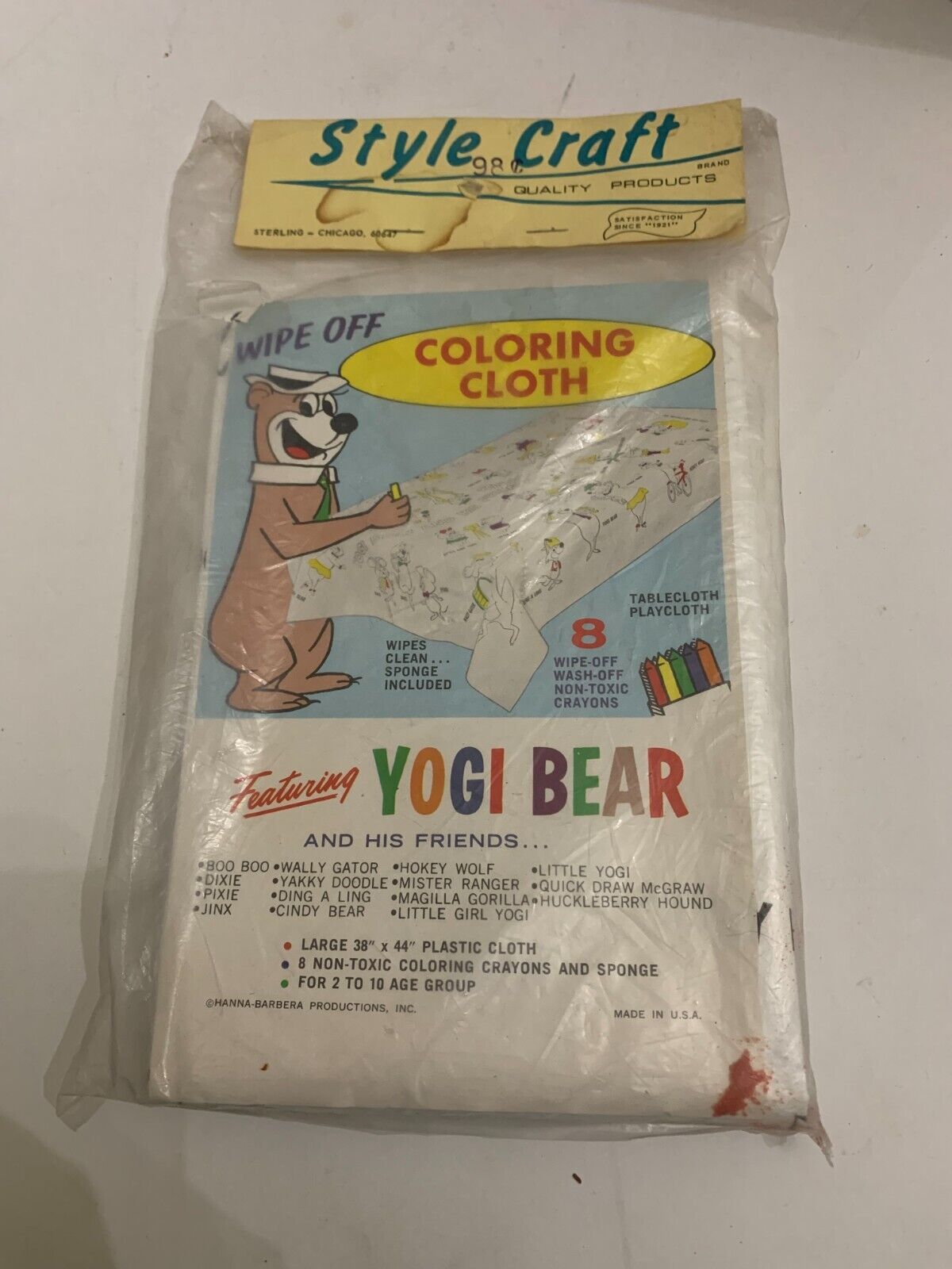 Vintage Hanna Barbera Productions Yogi Bear Coloring Tablecloth Sealed