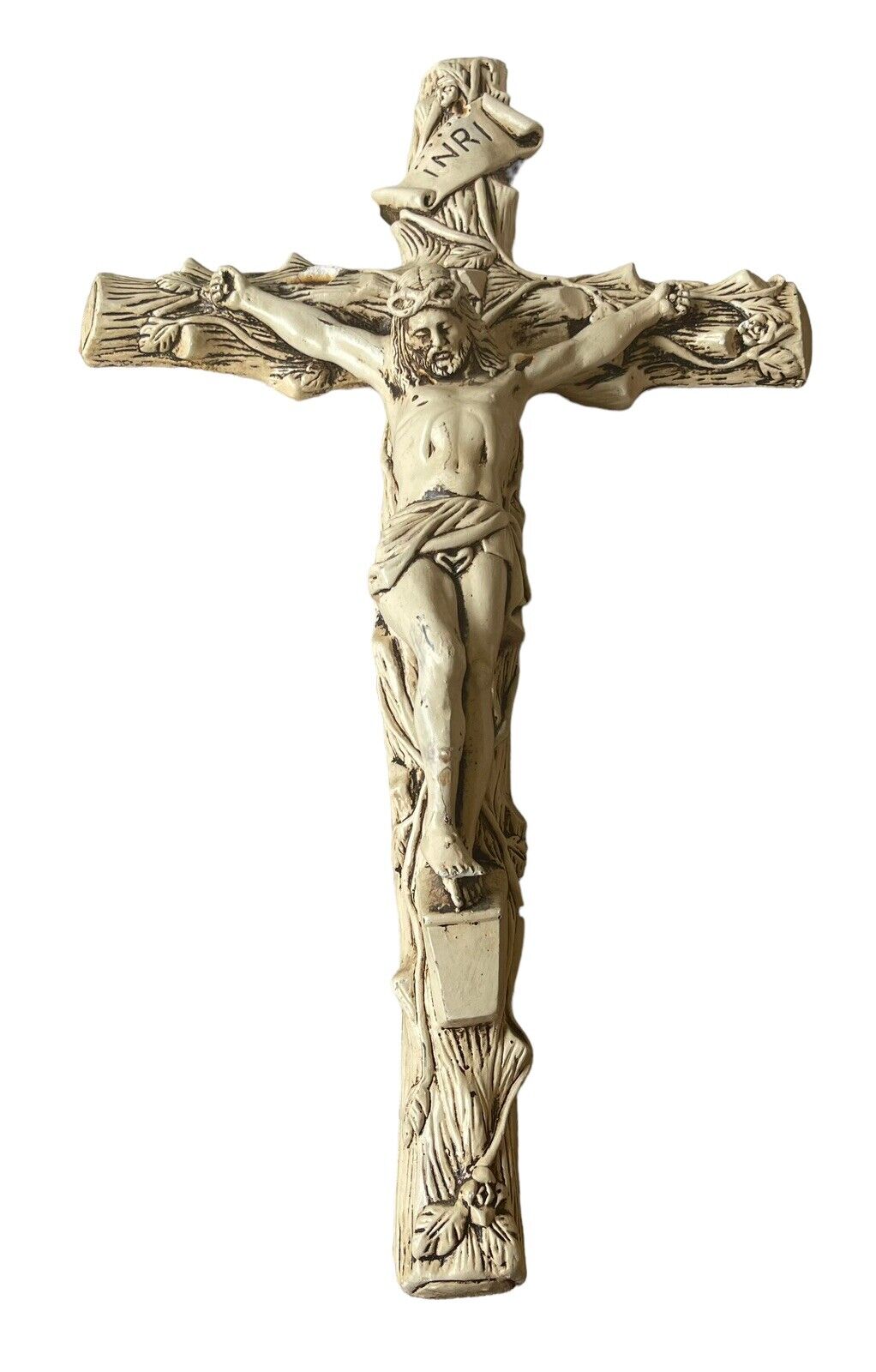 Rare Vintage Hard Resin Large Crucifix- Jesus Christ On Cross - “Inri” - Mexico