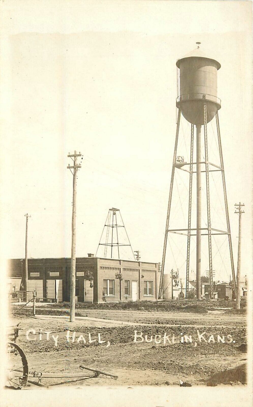 Postcard RPPC c910 Kansas Bucklin City Hall Water Tank Occupation 23-9420