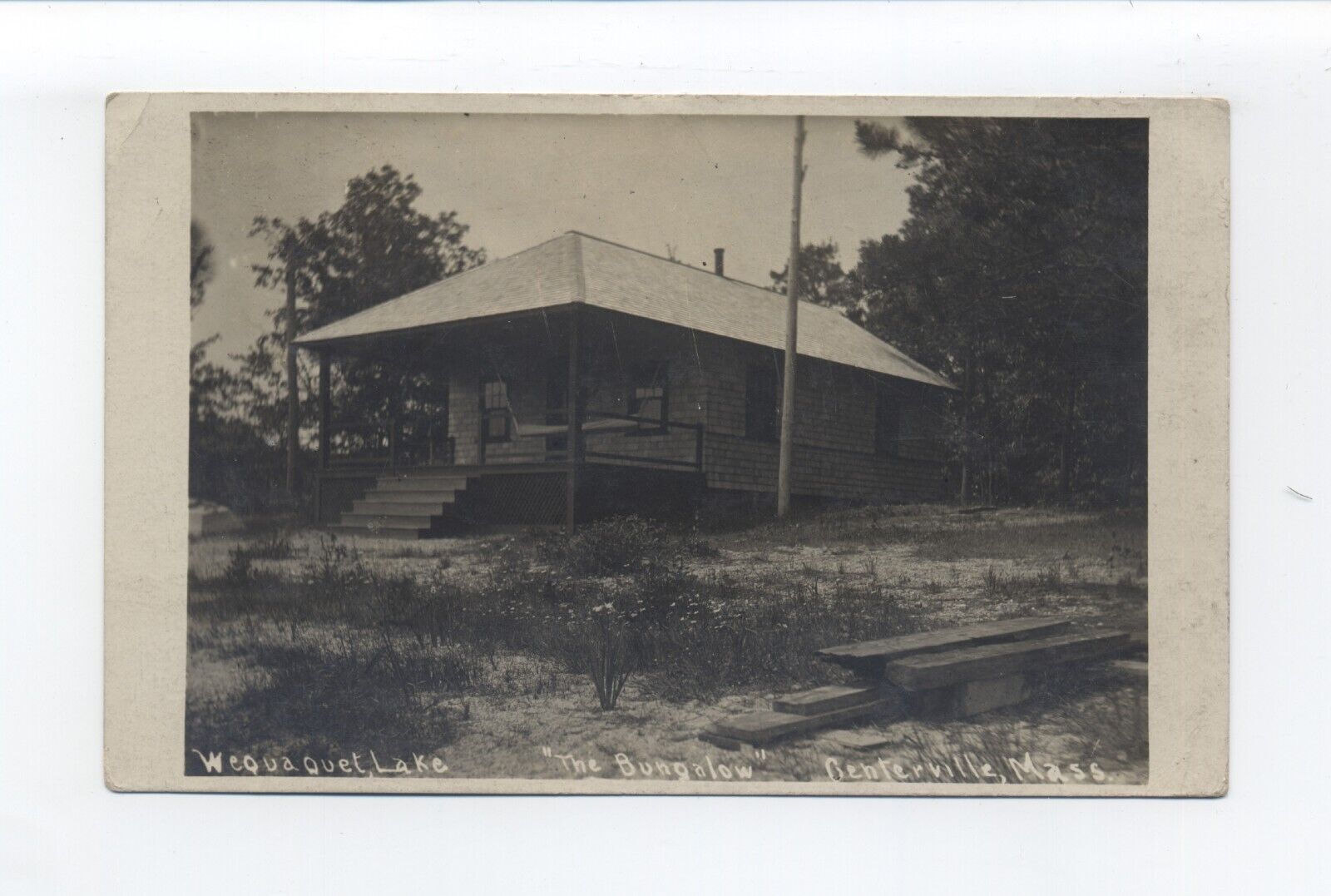 Centerville, Barnstable MA 1907 RPPC photo postcard The Bungalow, Wequaquet Lake