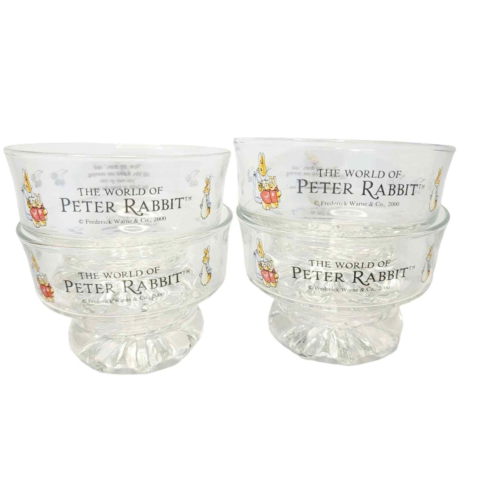 Set of 4 Vtg Peter Rabbit Frederick Warne & Co Glass Pedestal Dessert Bowls 2000