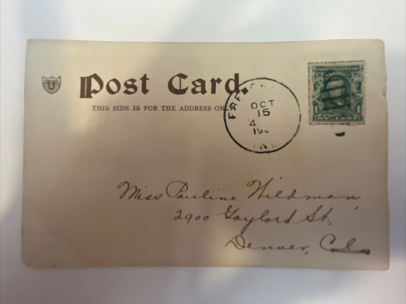 RARE Early 1900’s GREEN One Cent Benjamin Franklin Stamp American Postcard