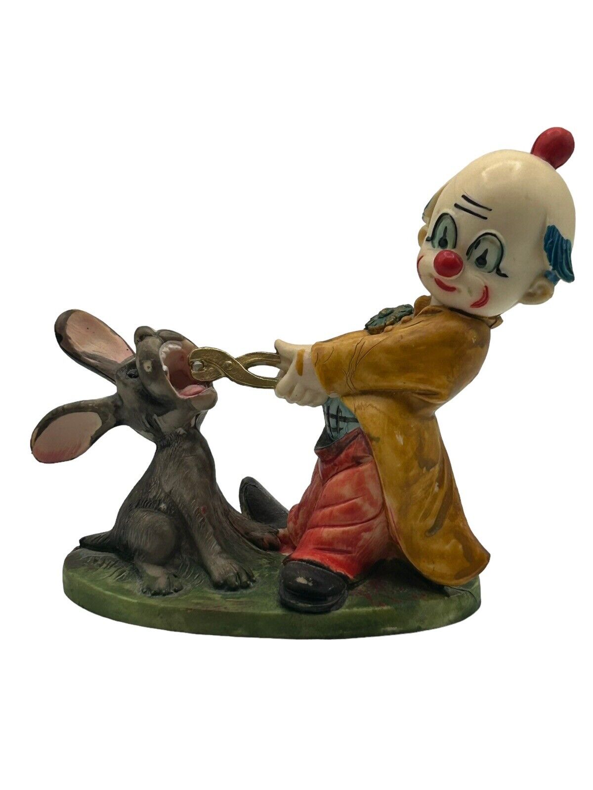 Vintage Italy Clown With Rabbit Figurine Deposed Plastic Fontanini Hand Painted