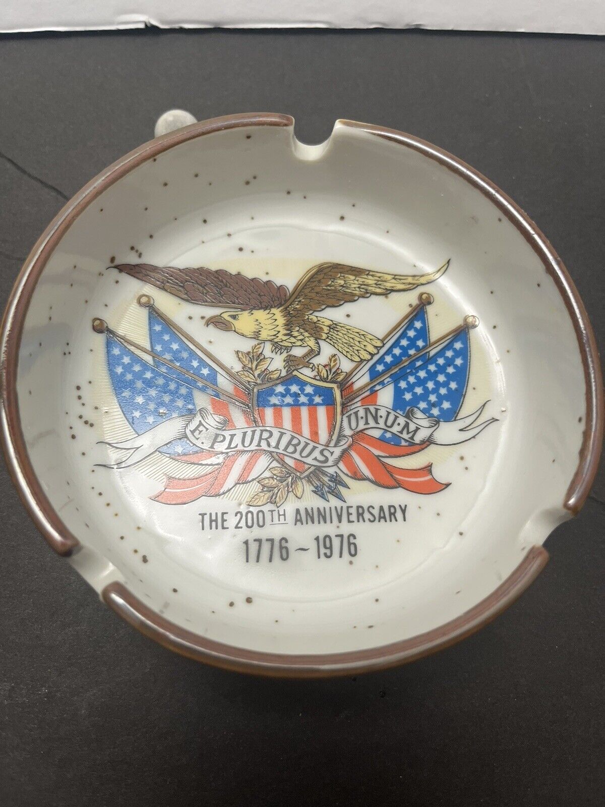  America\'s Bicentennial Ceramic Ashtray E. Pluribus Unum 200th Anniversary USA  