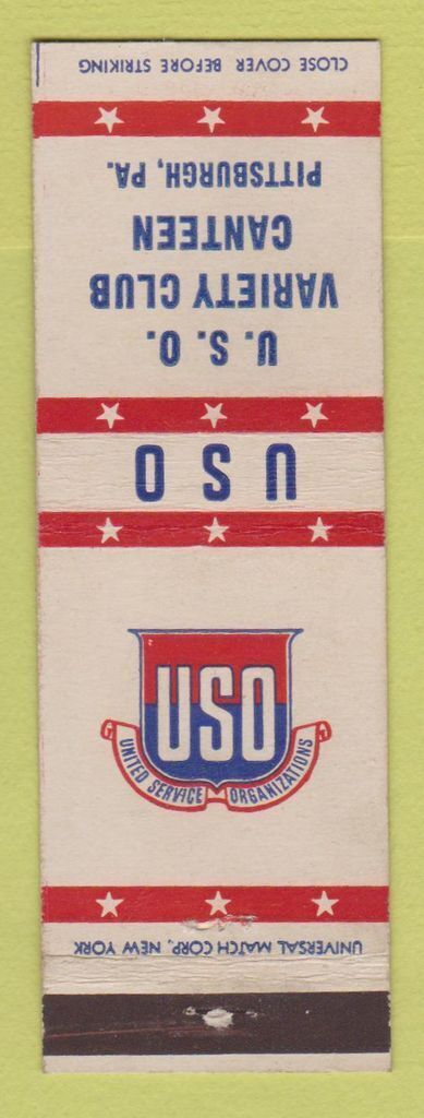Matchbook Cover - USO Variety Club Canteen Pittsburgh PA WEAR