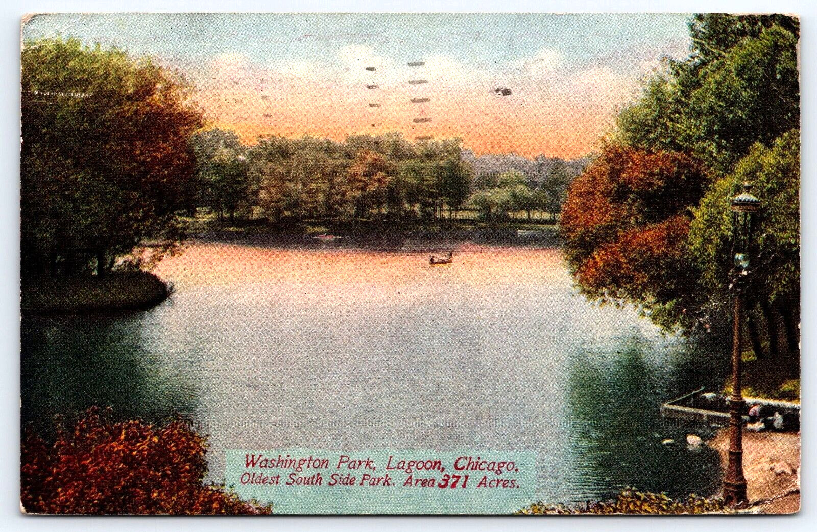 Original Old Vintage Antique Postcard Washington Park Lagoon Chicago, IL 1919