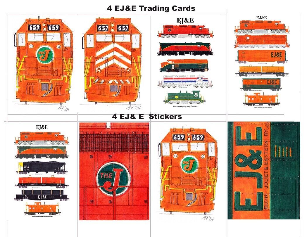 Elgin, Joliet & Eastern 4 Railroad Trading Cards 4 Stickers Set 1 Andy Fletcher