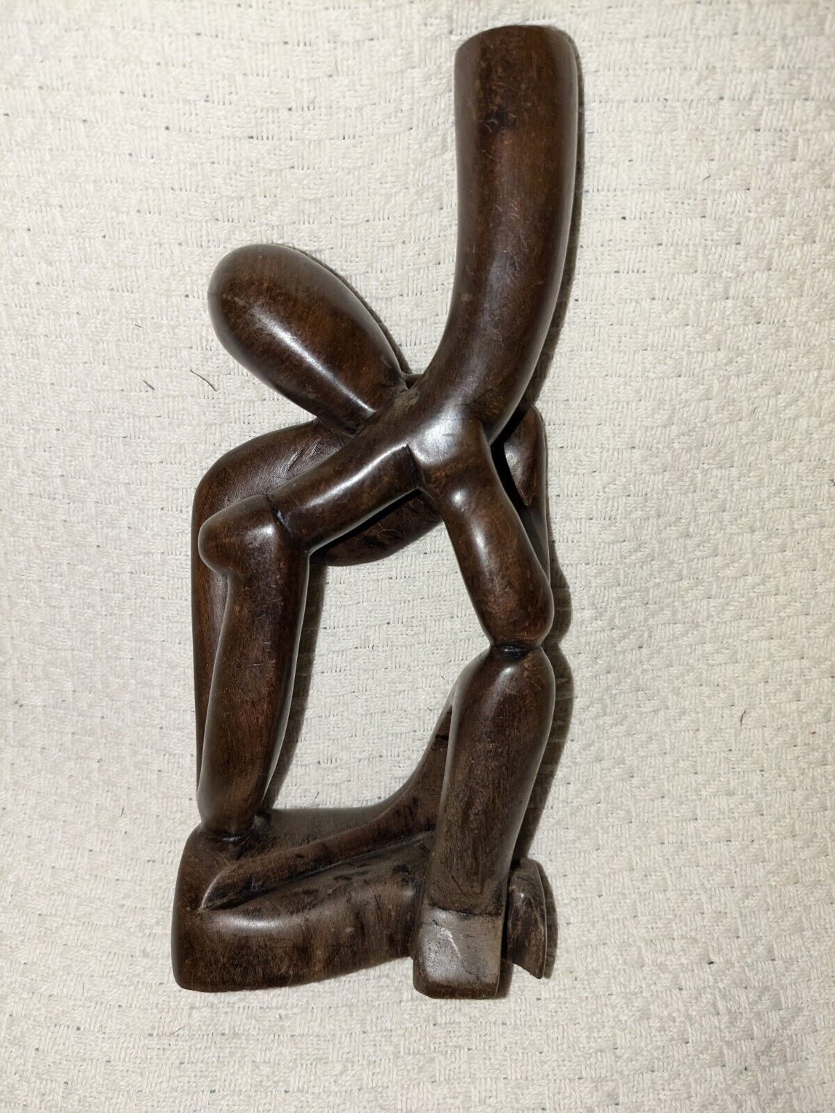 VTG Wood Hand Carved Man Playing Horn Ghanaian Sculpture African Wood Art 