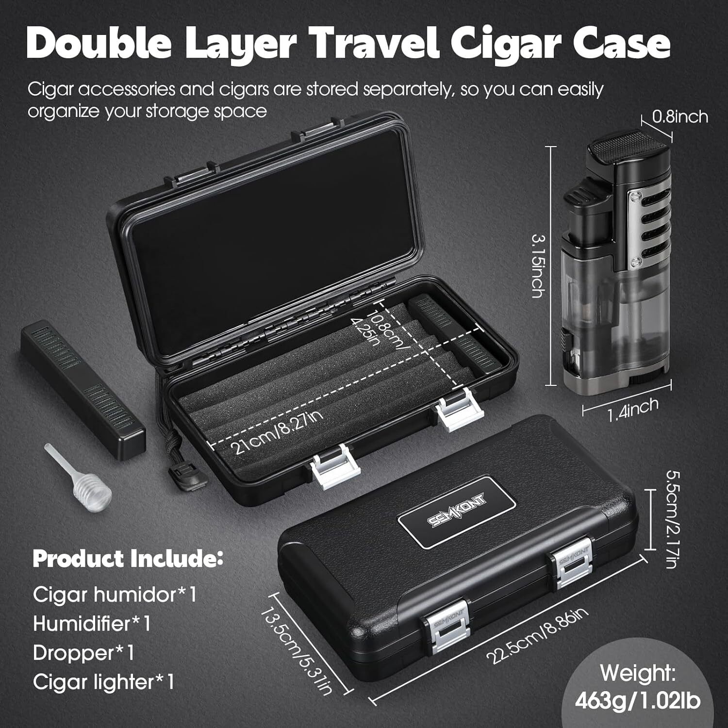 Cigar Humidor Portable Travel Cigar Box Cohiba Case with Lighter Set Kit