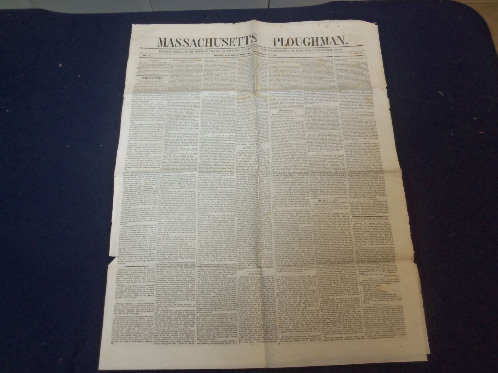 1848 SEPTEMBER 2 MASSACHUSETTS PLOUGHMAN NEWSPAPER - JOHN G. SAXE - NP 5154