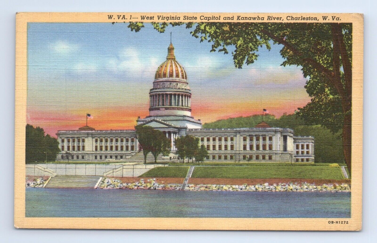Charleston West Virginia State Capitol Building Kanawha River Postcard VTG WV