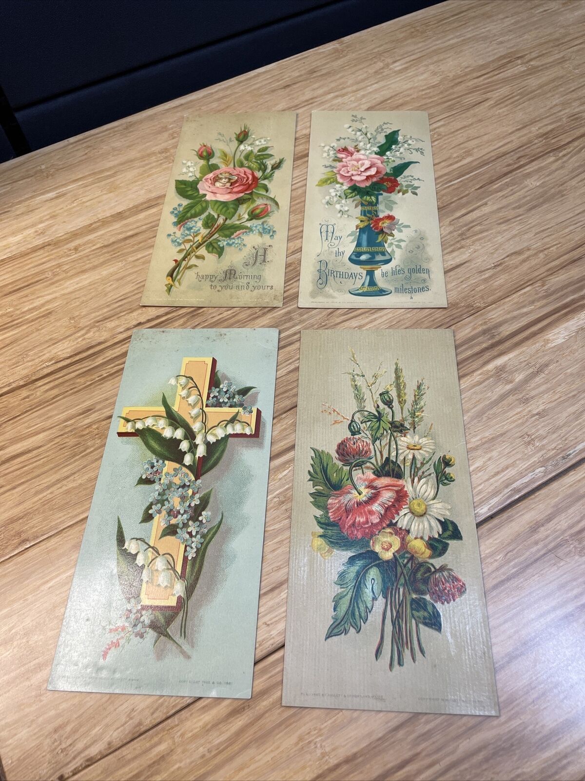 Antique Lot of 4 1880\'s Chromolithograph Victorian Trading Cards Floral  KG JD