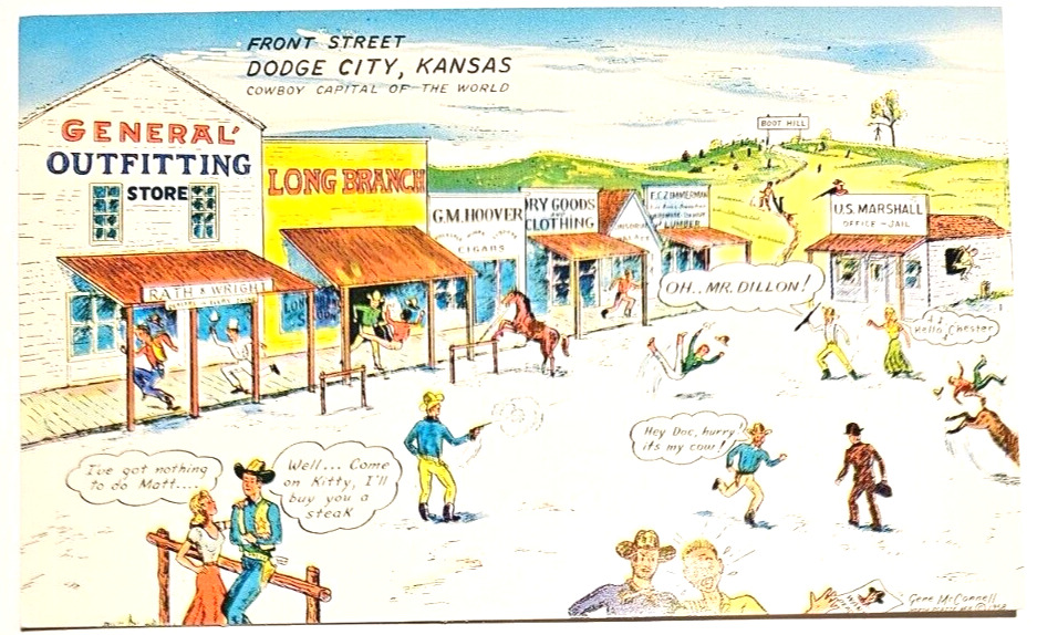 Greetings from FRONT STREET Dodge City Kansas Cowboy Capital of World Postcard