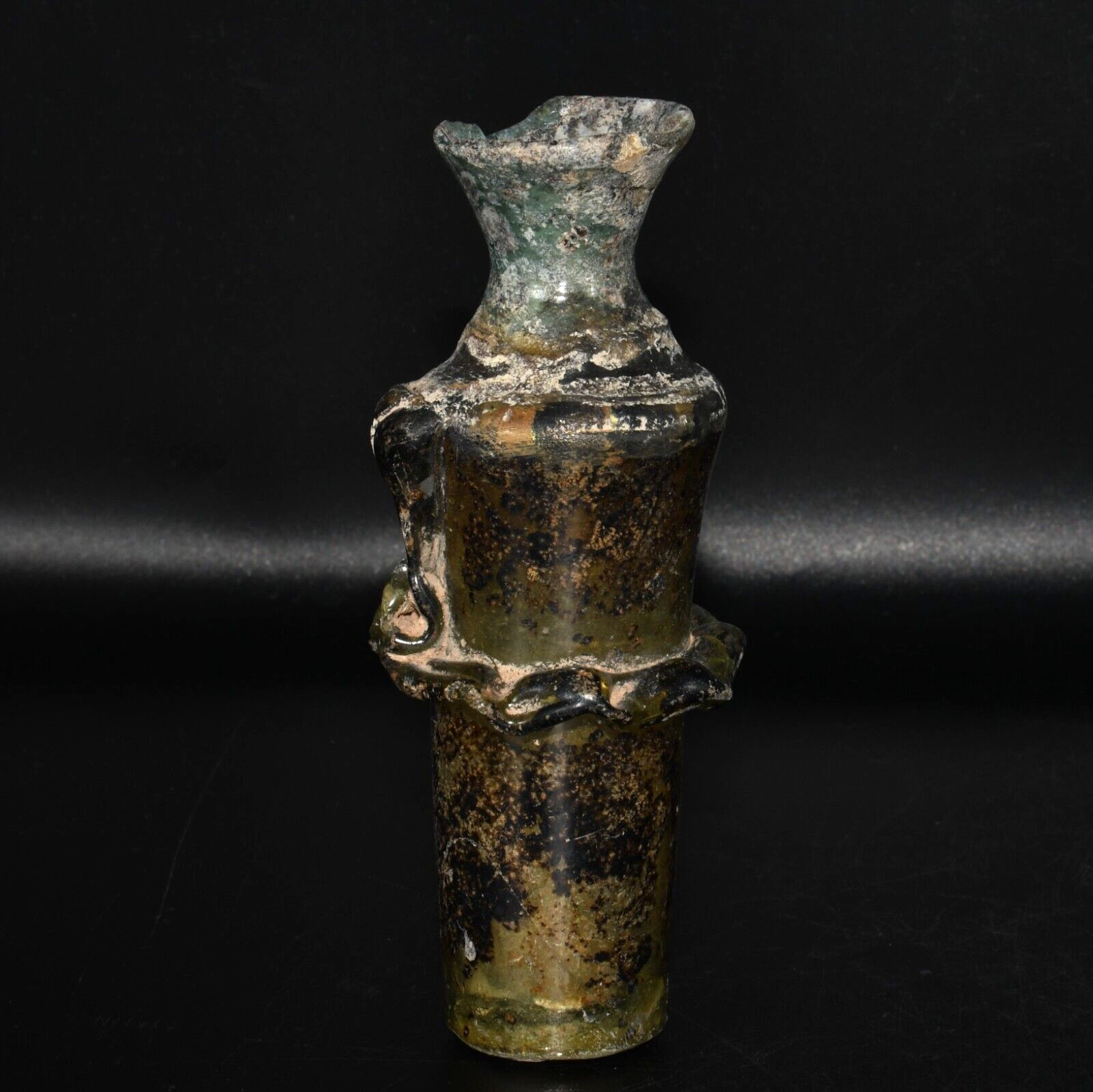 Large Rare Ancient Decorated Roman Glass Perfume Bottle Vessel C. 4th Century AD