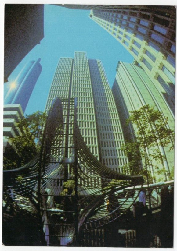 Beautiful Downtown Atlanta Megastructures depicted in Upward View Postcard