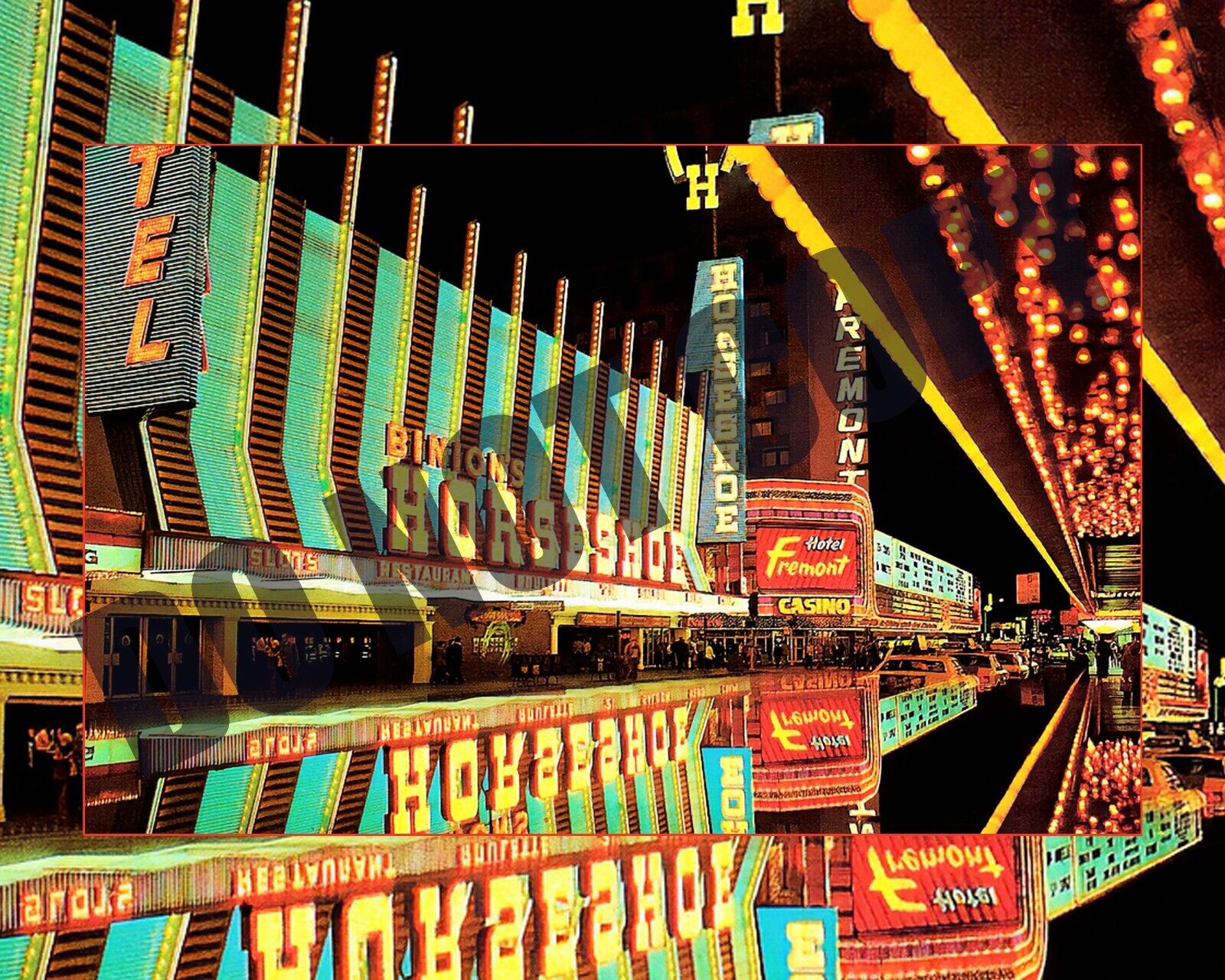 Vintage Binions Horseshoe Hotel Casino Fremont Las Vegas At Night 8x10 Photo