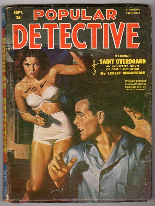 Popular Detective Sep 1951 GGA Cvr, The Saint Overboard - Charteris - Pulp