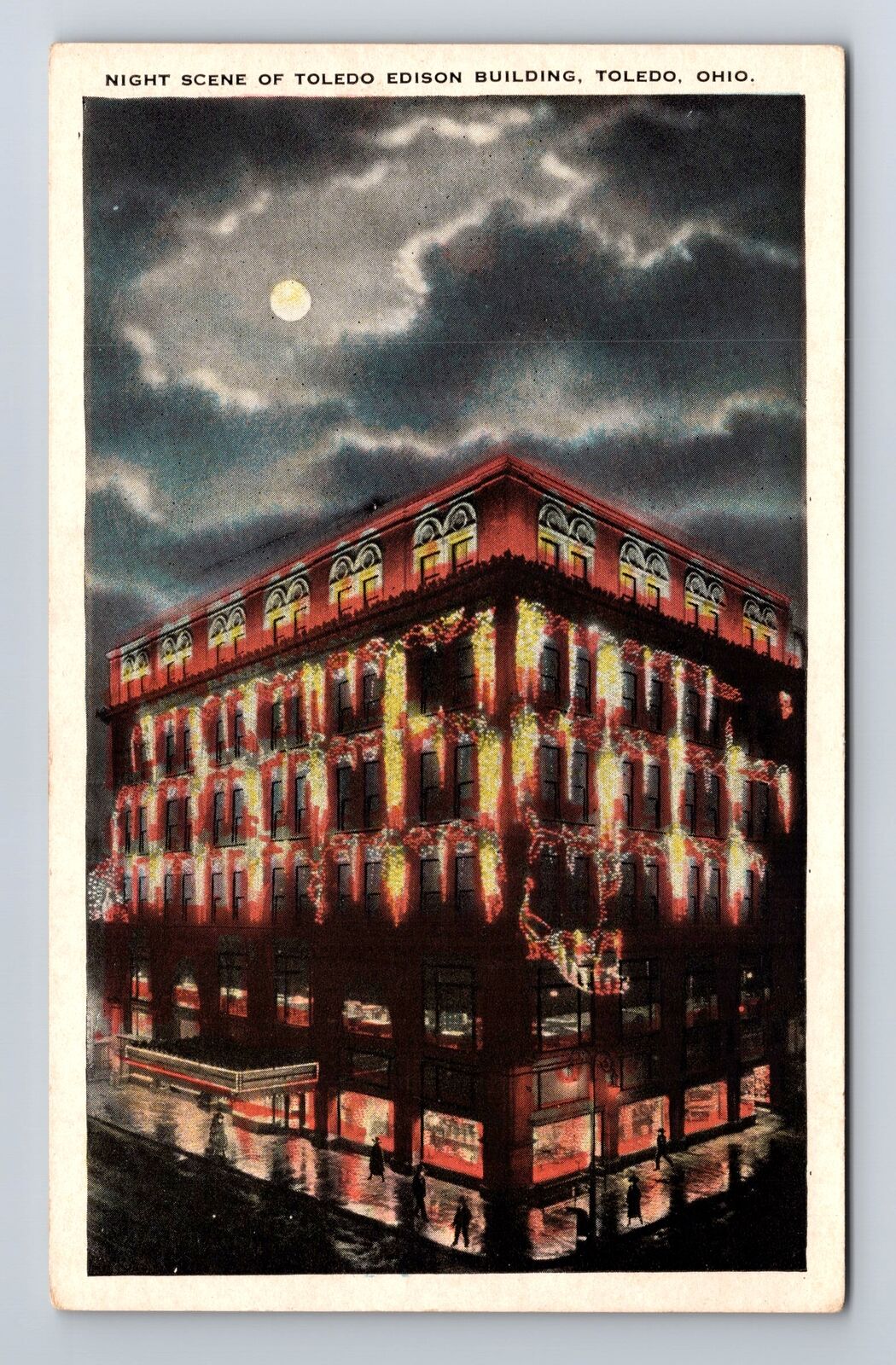 Toledo OH-Ohio, Night Scene Of Toledo Edison Building, Vintage Postcard