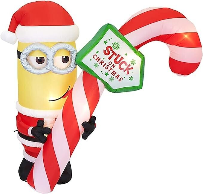 Gemmy 7ft Christmas Inflatable Minion Kevin Holding Candy Cane Indoor/Outdoor