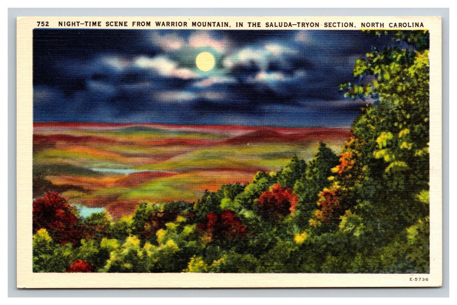 Moonlight Scene From Warrior Mt. Saluda Tryon Section North Carolina NC Postcard
