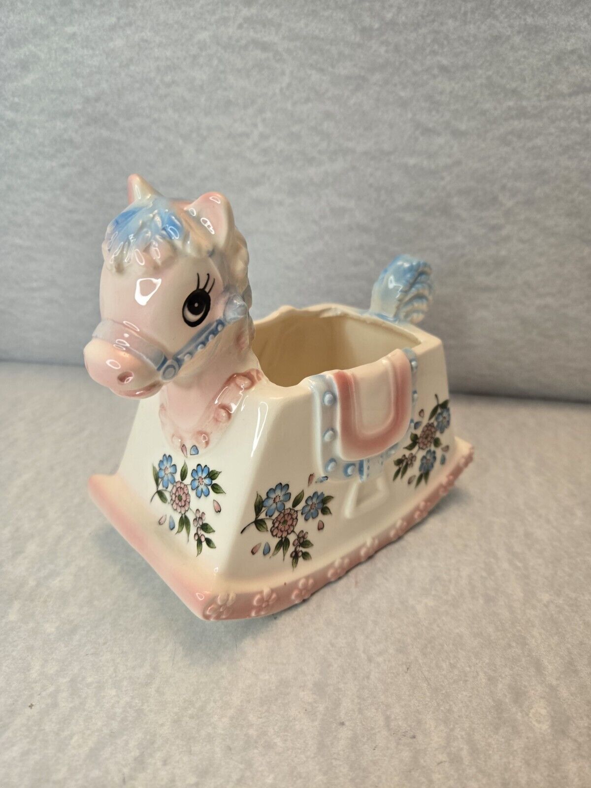 Vintage Nursery Baby Planter Rocking Horse Inarco Made In Japan Baby Decor Gift
