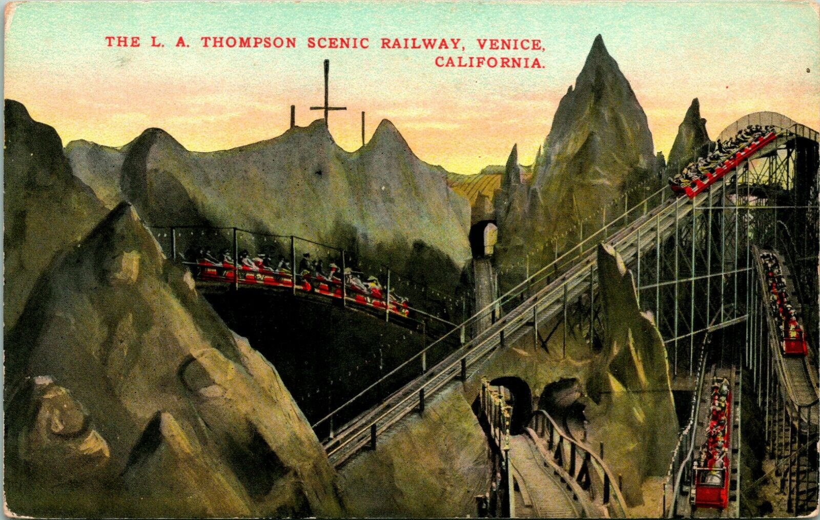 Vintage PPC Postcard The L.A. Thompson Scenic Railway Venice CA California UNP