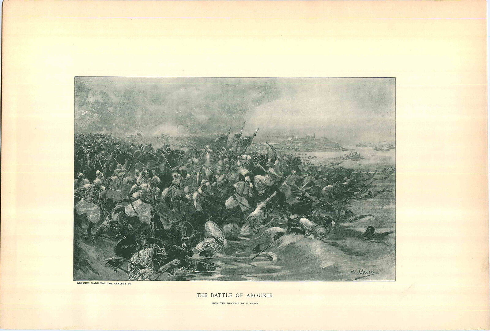 1897 Napoleon Bonaparte The Battle Of Aboukir PRINT By U. Checa