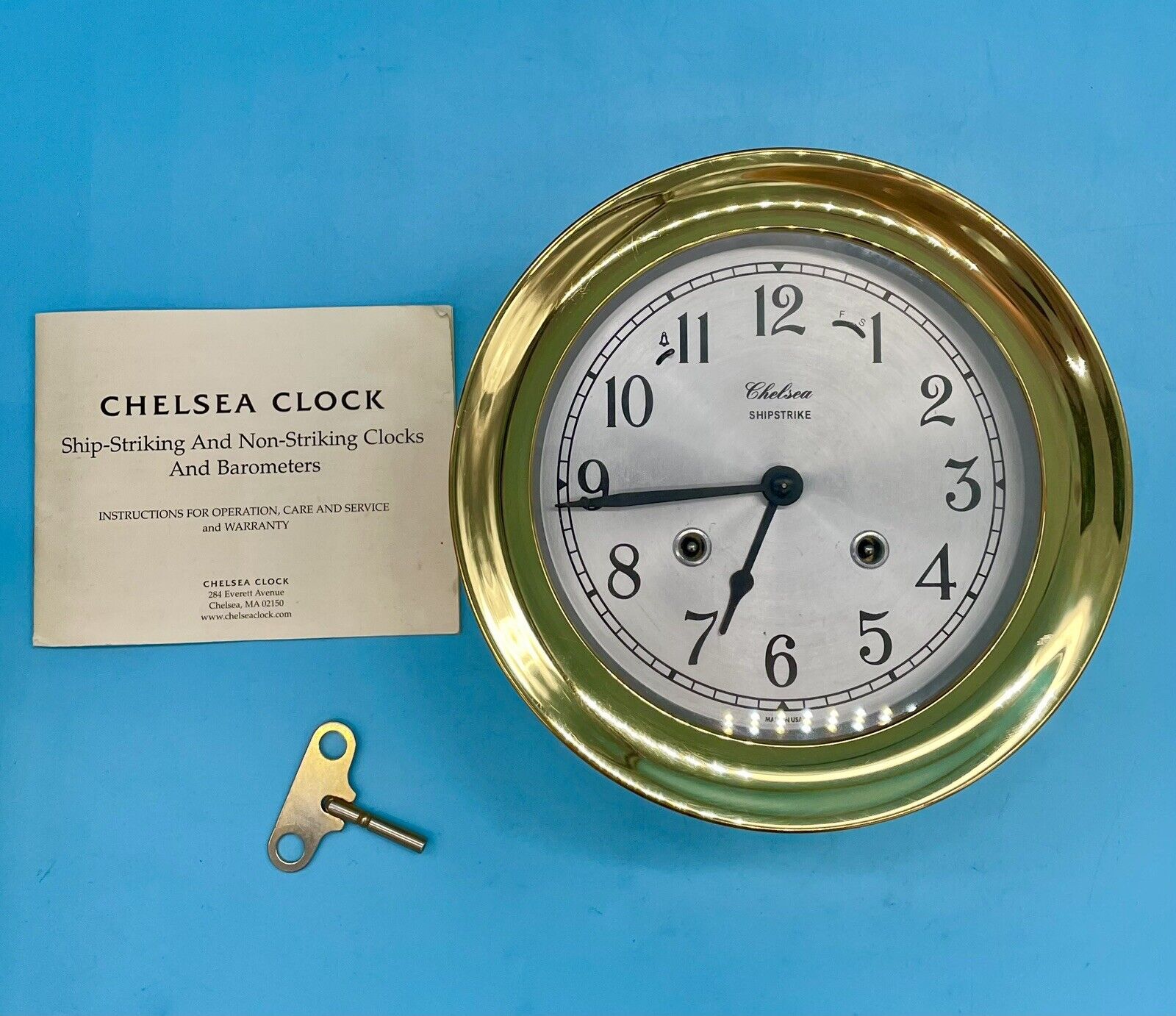 CHELSEA SHIPS CLOCK SHIPSTRIKE Chime Manual Wind Brass Nautical 6” Vintage Clock